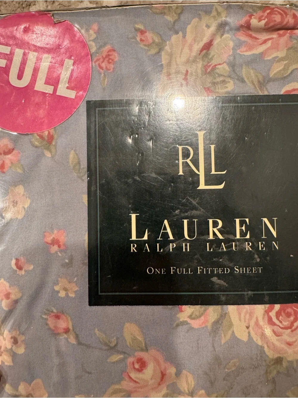 Ralph Lauren Blue Ground Floral Sheet Set Fabric with Pink Roses